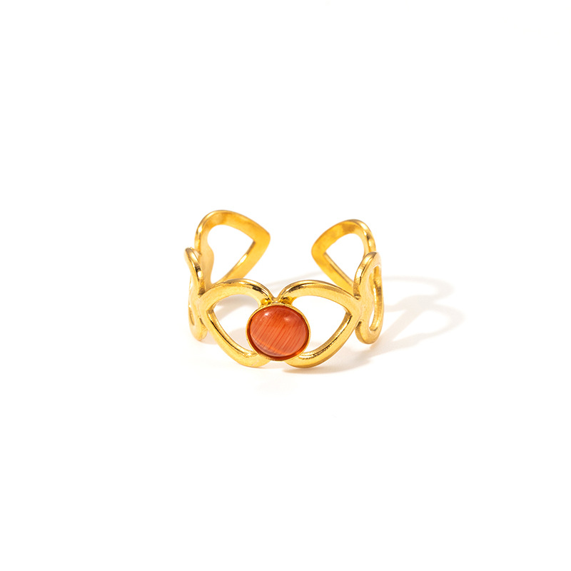 5g Weight 0.03µm Gold Plating Thickness Electroplated Gold Plating Process Golden Plated Plating Material Cat's Eye Stone Inlay Material Rings Classification 1 Piece Quantity Holiday, Daily Occasion 201 Stainless Steel Material Heart Shape Pattern Women's Gender Sweet, IG Style Style Inlay Craft Wholesale Jewelry IG Style Sweet Heart Shape Titanium Steel Natural Stone Gem Hollow Out Inlay Open Rings 17