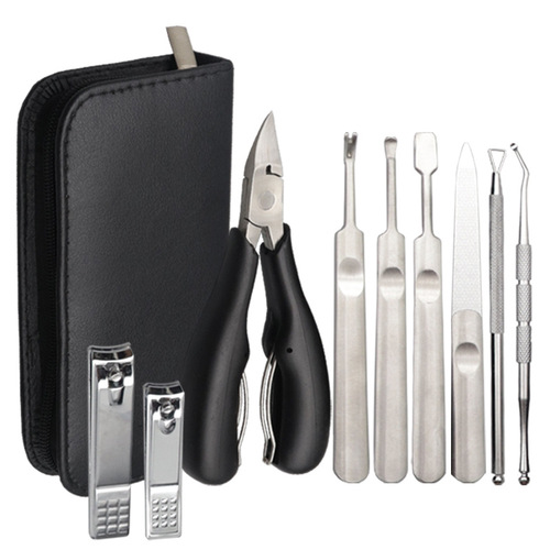 Stainless steel nail clipper set of 9 pieces, including cuticle nail clipper, beak nail clipper, nail trimmer, ingrown nail file, foot nail file, nail trimmer set