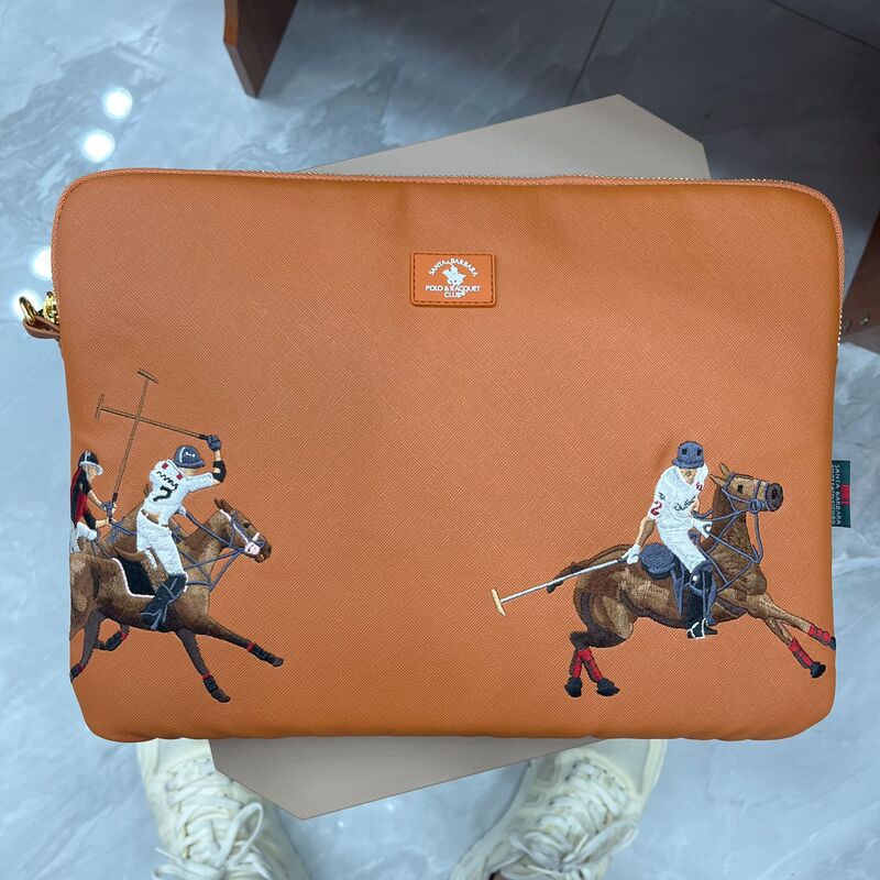 13inch Notebook Liner Bag Plush Lined Embroidered Polo Design Pu Leather Business Style Lightweight and Durable