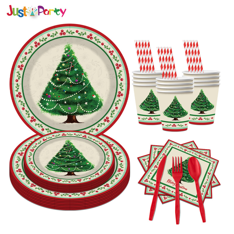 New Christmas Theme Party Paper Cups Paper Tray suit Disposable Paper Tray Paper Towel Paper Cup Christmas Tree Paper Tableware