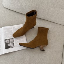 DAPAI SHOW韩版异型跟短筒瘦瘦靴女2025年秋季新款覆古风气质踝靴