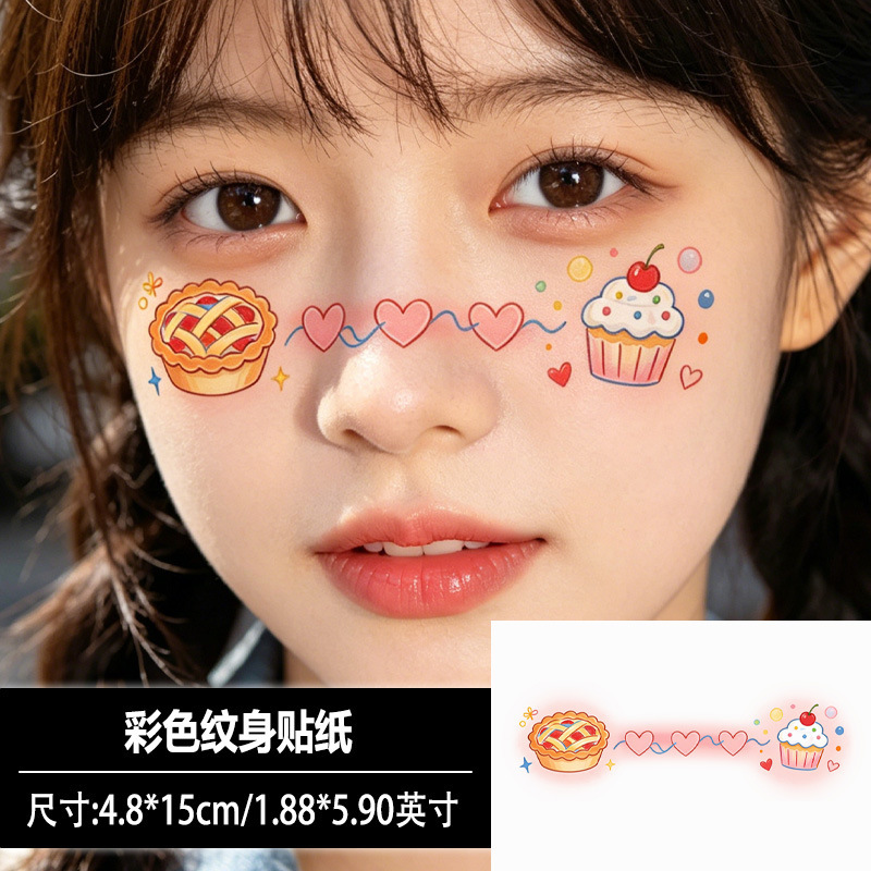 Checkered Flaky Pie Cherry Cupcake Children's Makeup Face Stickers Tattoo Stickers Cute Facial Heart Stickers