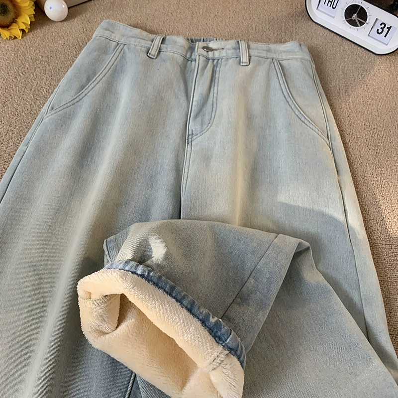 Плюшевые джинсы мужские свободные прямые осенние и зимние молодые зимние широкие ноги толстые талии мужские толстые брюки