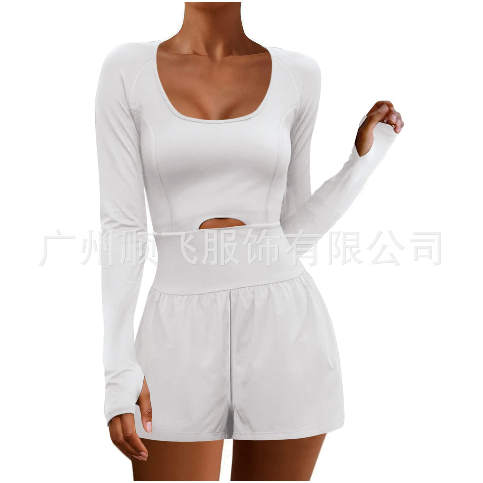 Transfronterizo europeo y americano sexy Hollow deportes ropa de mujer Amazon cintura-apretado moda manga larga al aire libre color sólido bolsillo mono