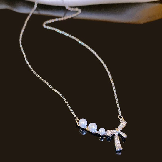 Супер сказочный бант жемчужное ожерелье нежный сладкий темперамент ключицы 2024 новый продвинутый смысл шейный шейный