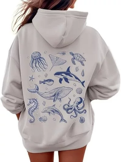 Cross-Border Hot Selling Hoodies with Underwater Marine Animal Text to Save Sharks and Animal Lovers Series Sweatshirts