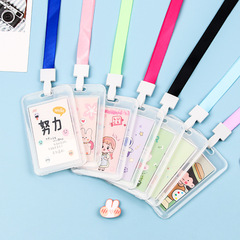 Student card holder cartoon cute transparent waterproof ID holder employee work badge with lanyard bus card holder wholesale