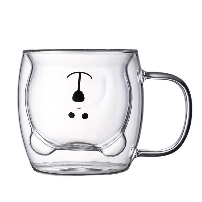 Taza de oso de alto silicio de doble capa con mango taza de café casera taza de agua taza de leche taza de jugo