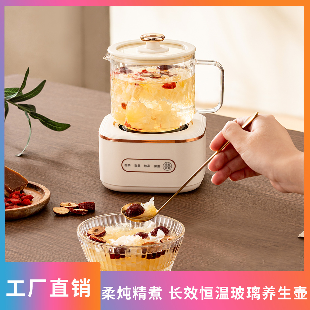 Health Pot Glass Body Hot Milk Constant Temperature Water Kettle Multi-Functional Tea Kettle Office Stew All-In-One Flower Teapot