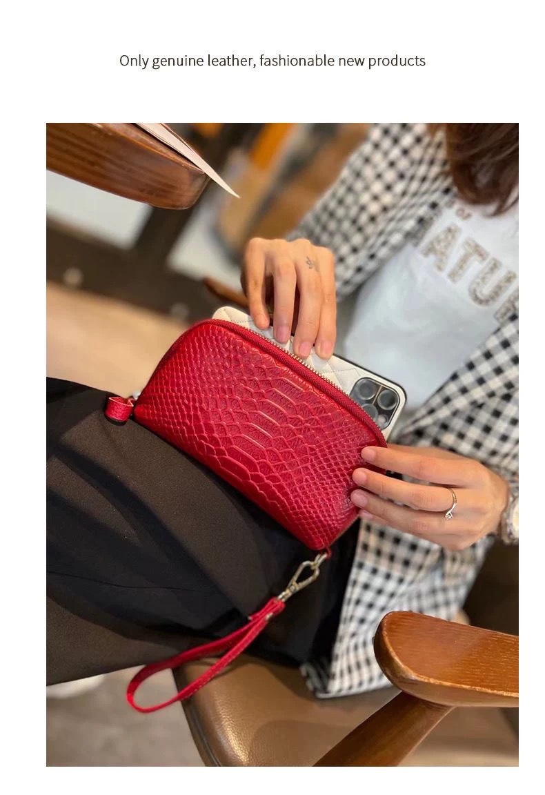 Äußere einzelne Ledergeldbörse für Damen im langen Stil, neu mit Krokodilmuster, Hauptschicht aus Rindsleder, Handtasche für Handy_voghion.com