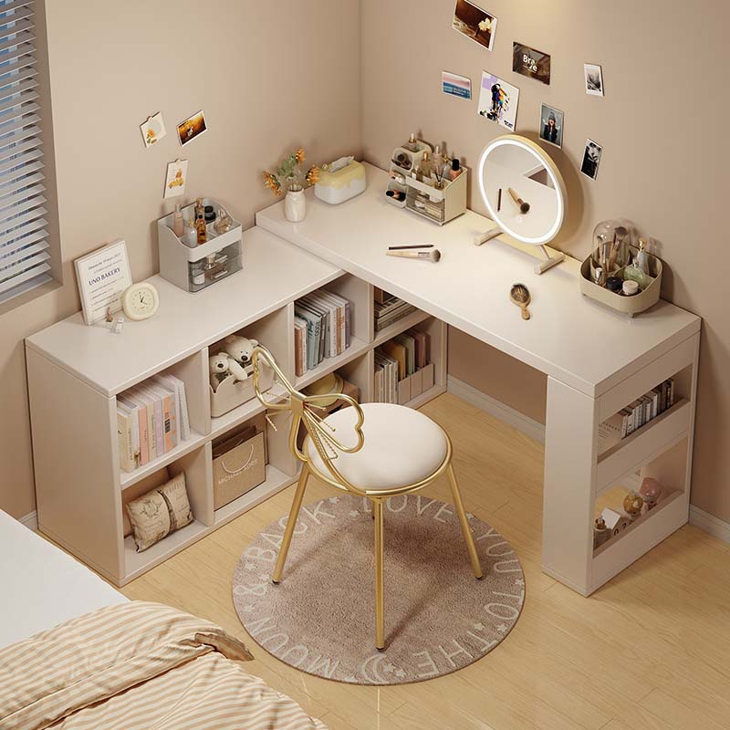 Gabinete de almacenamiento de esquina de tocador, escritorio integral 2 en 1, alquiler moderno simple, mesas y sillas de maquillaje multifuncionales