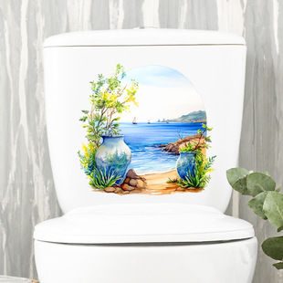 Amazon wholesale cross-border creative foreign trade landscape stickers toilet wall decoration toilet cover stickers