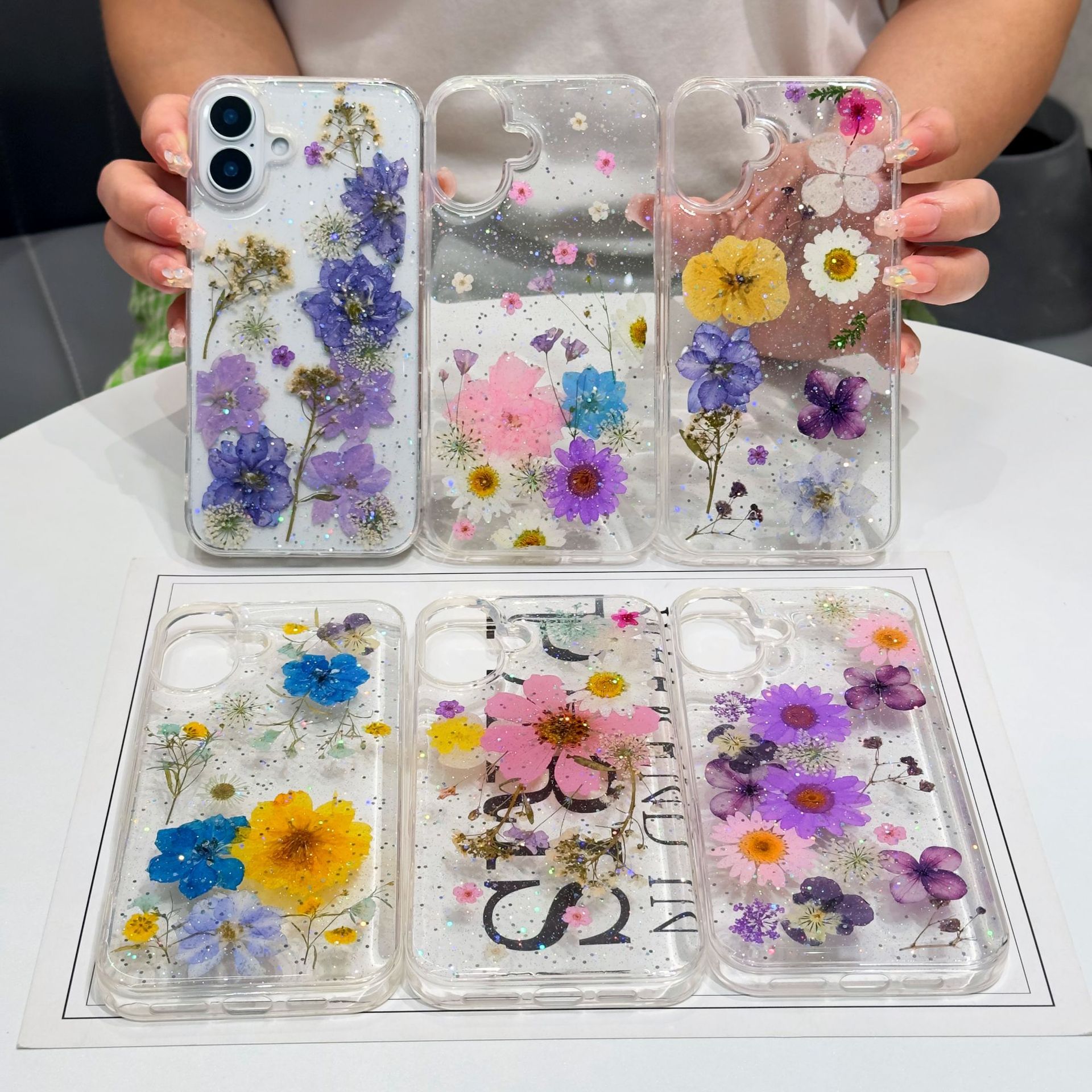 Qurudulmuş Çiçəkli Şəffaf iPhone Telefon Qabığı