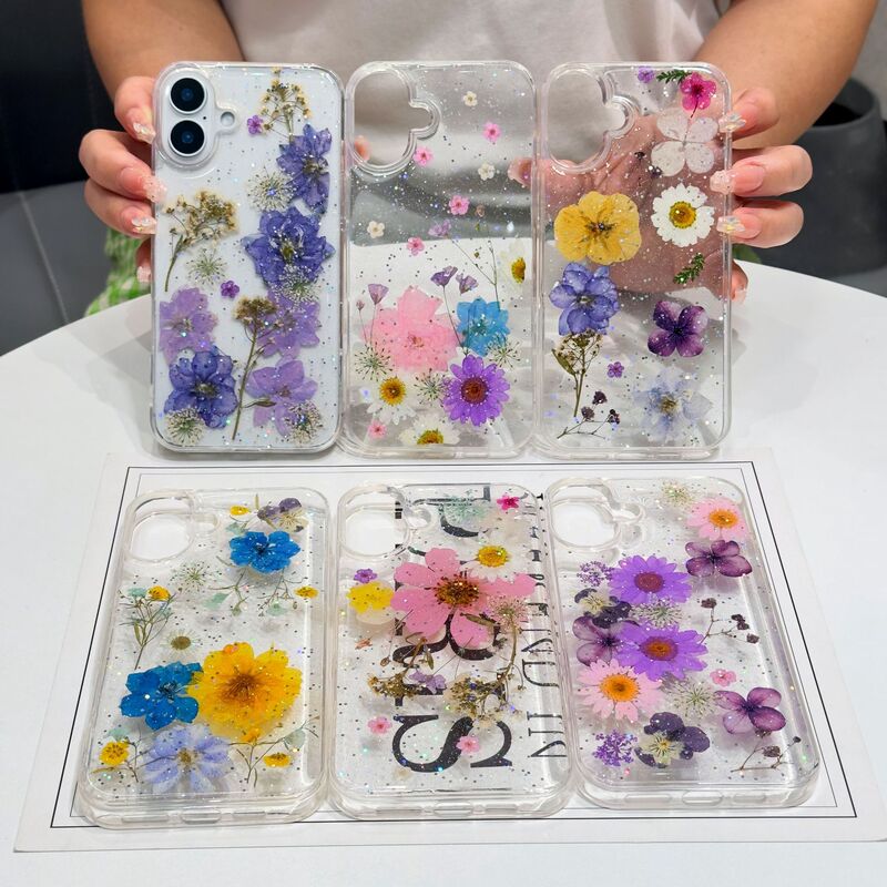 Colorful Eternal Real Flower Dried Flower Mobile Phone Case Suitable for Apple 16E15Promax14Plus/Iphone17Air