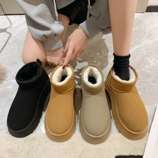 Elevated Warm Short Thick Bottom Snow Boots Women's 2024 New Winter fleece-lined Thickened Pedal Outer Wear Snow Boots