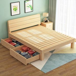 Solid Wood Bed 1.5m for Home Use, Double Bed for Adults, Master Bedroom Wooden Bed 1.8m Simple Bed 1m Single Factory Wholesale