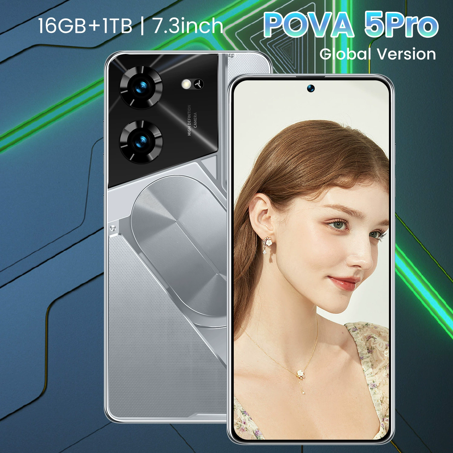 Смартфон POVA5 Pro, 16 ГБ + 1 ТБ, 7,3-дюймовый перфорированный экран, Android 10