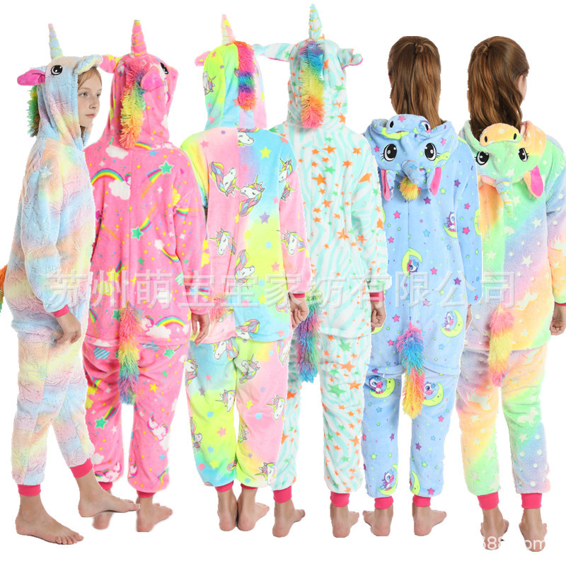 Otoño e Invierno franela de dibujos animados animal pijama de una pieza inodoro noche Gloria colorido Tianma pareja de padres e hijos homewear