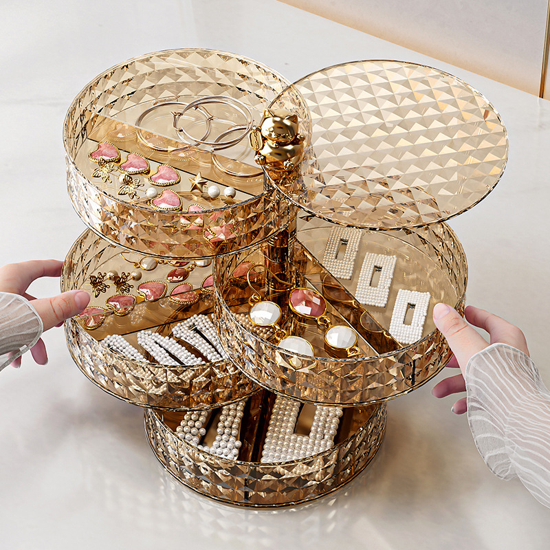 Placa de lujo ligera para el hogar sala de estar joyería caja de lápiz labial caja de almacenamiento cosméticos almacenamiento placas de almacenamiento giratorias