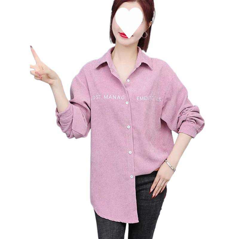 2025早春秋季新款灯芯绒女士POLO领中长款长袖其他衬衣纯色款外套|undefined