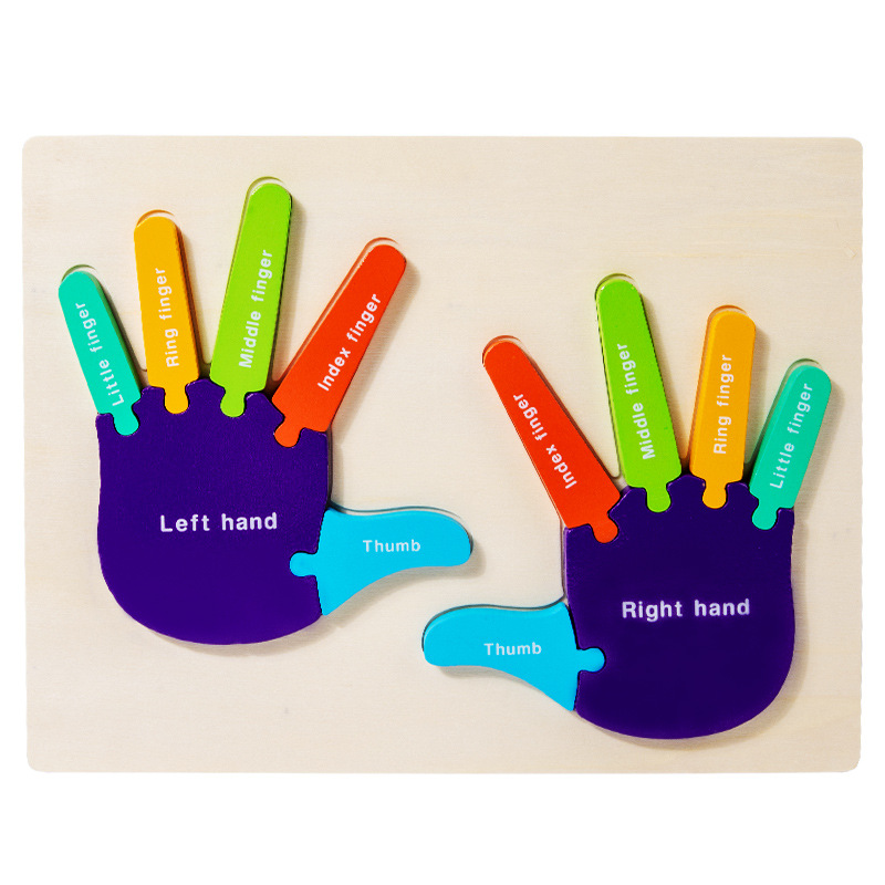 Los niños de Palma y pie rompecabezas cognitivo kindergarten forma educativa color digital cognitiva juguetes de madera