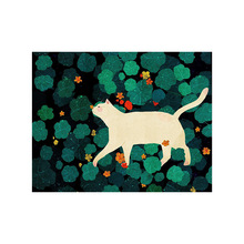 四叶草丛里的猫ins清新治愈系装饰挂画内芯海报原木风格床头餐厅