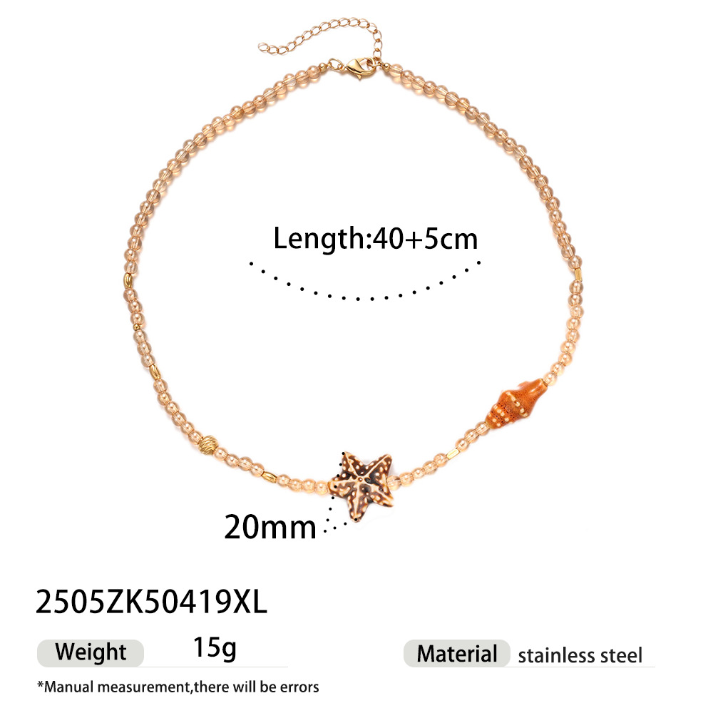 Taina colgante de acero inoxidable europeo y americano 18k collar de cuentas de cerámica de concha de caracol dorado dulce y fresco chica caliente viento ins transfronterizo