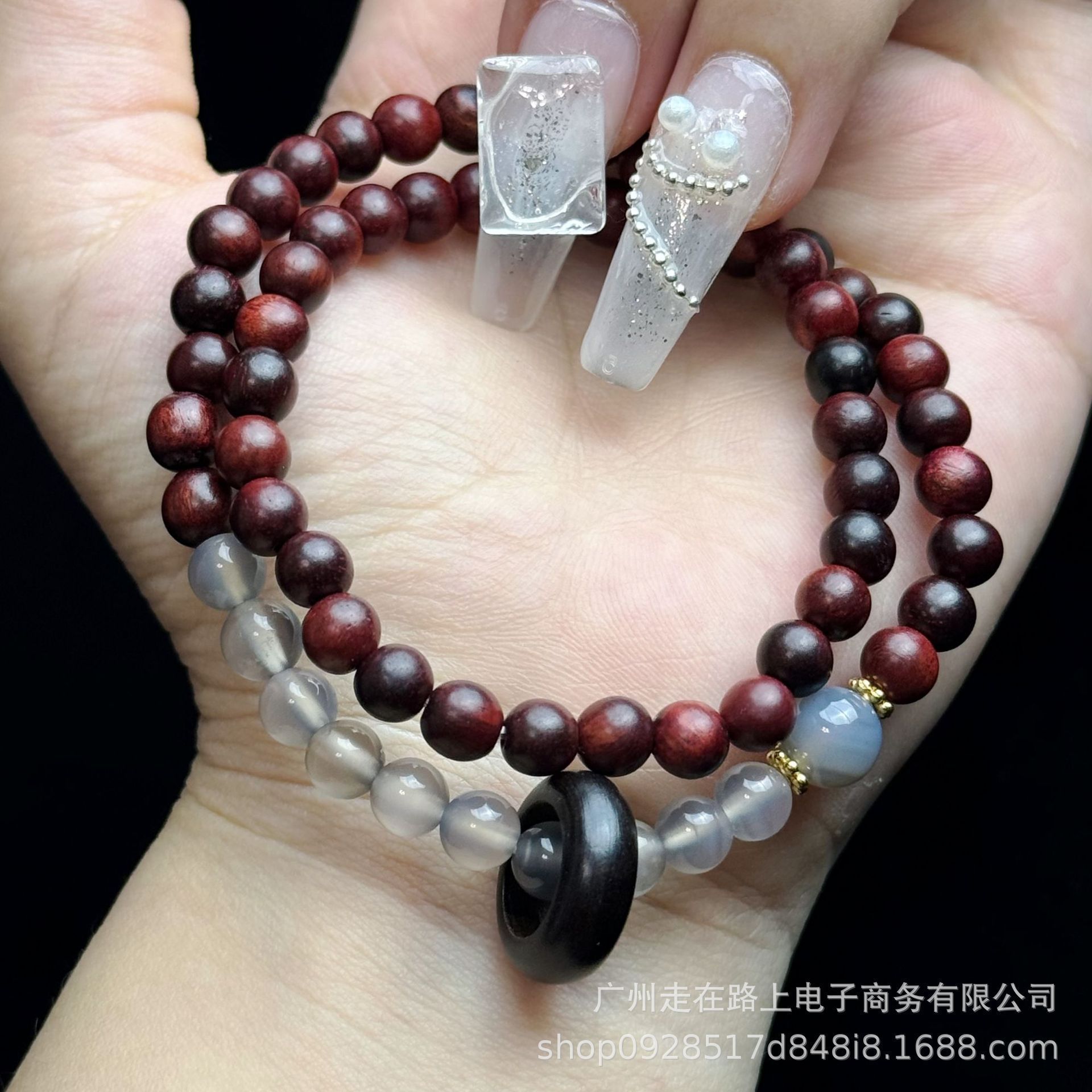 블러드 샌달우드 그레이 마노 더블 서클 런닝 링 (6mm)