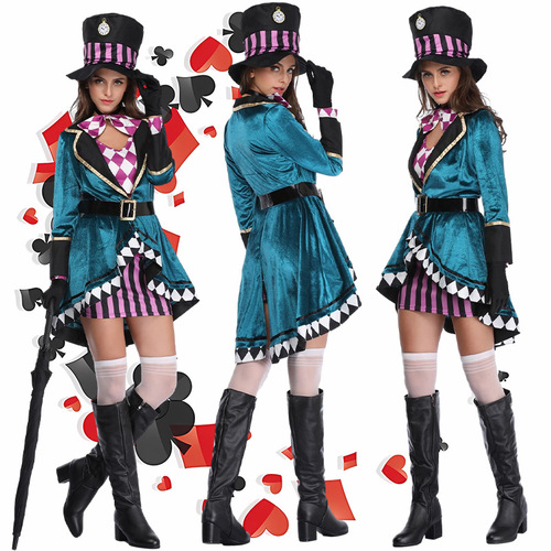 Halloween Ellie Mad Hatter Silk Adult Magician Performance Costume Nightclub Animal Tamer Stage Costume Dropshipping