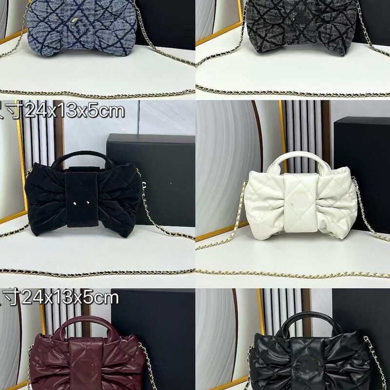 Cross-Border Fragrant Pleated Bow Handbag, High-End Chain Bag, Shoulder Crossbody Bag, Women's Bag, Rhombus Buckle