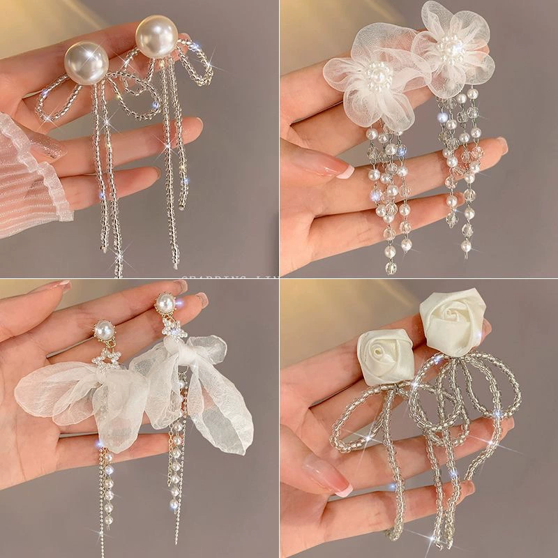 Серьги Baoyu bow & flower коллекция, французский лёгко-люкс стиль с жемчужной отделкой