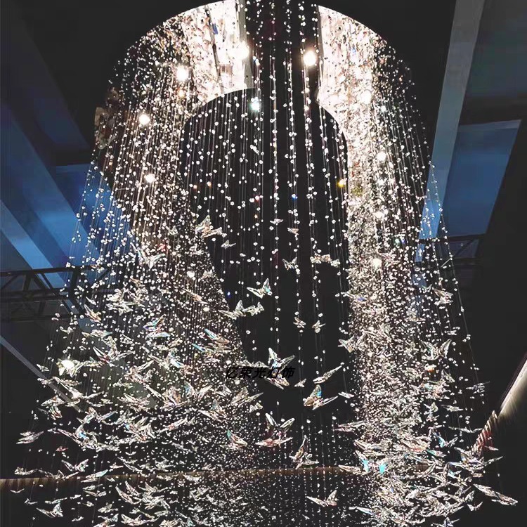 轻奢个性创意蝴蝶水晶吊灯楼梯复式楼灯具客厅灯餐厅灯茶台装饰灯