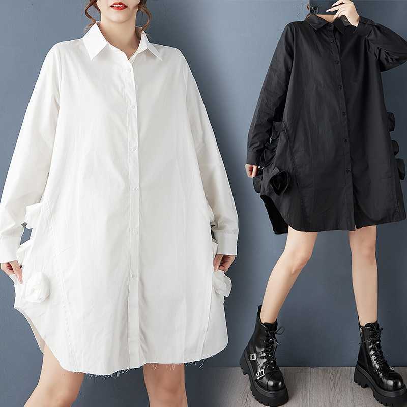Autumn three dimensional fashionable long solid color dress