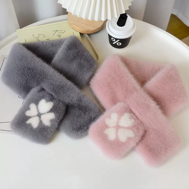 毛绒围巾女秋冬季保暖加厚护颈围脖韩系百搭简易交叉毛领子挂脖