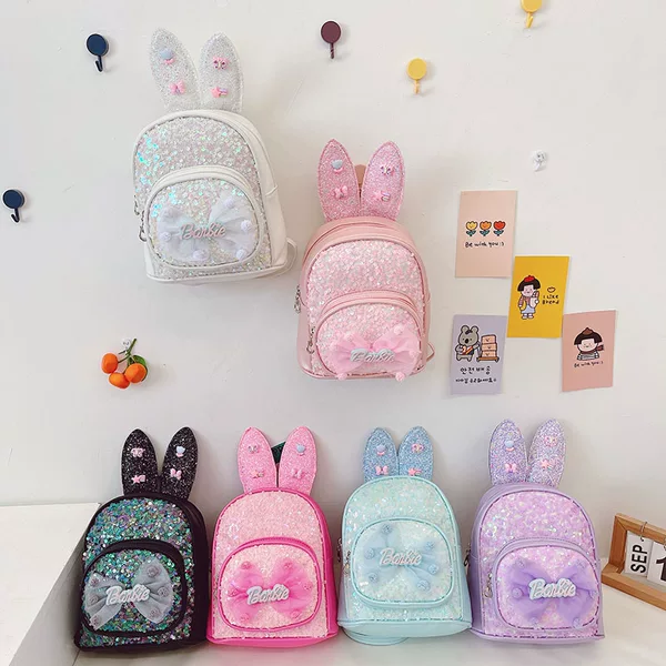 2022 New Kindergarten School Bag Girl Princess Rabbit Ears Primary School Student Backpack Bow Sequin Children's Bag