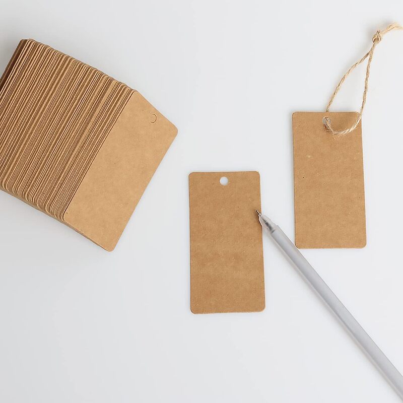 Kraft Paper Rectangular Blank Tag Hemp Rope Halloween Christmas Thanksgiving Bookmark Handmade Snack Tags