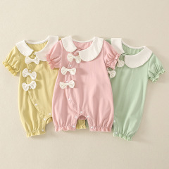 嬰兒衣服連體衣夏季a類薄款新生女寶寶滿月百天哈衣短袖外出爬服