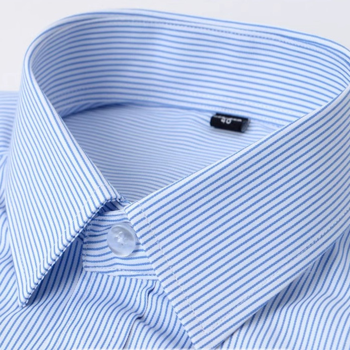 High-grade men's blue striped shirt Khmer breathable business office new shirt plus fertilizer tooling High-grade men's blue striped shirt Khmer breathable business office new shirt plus fertilizer tooling