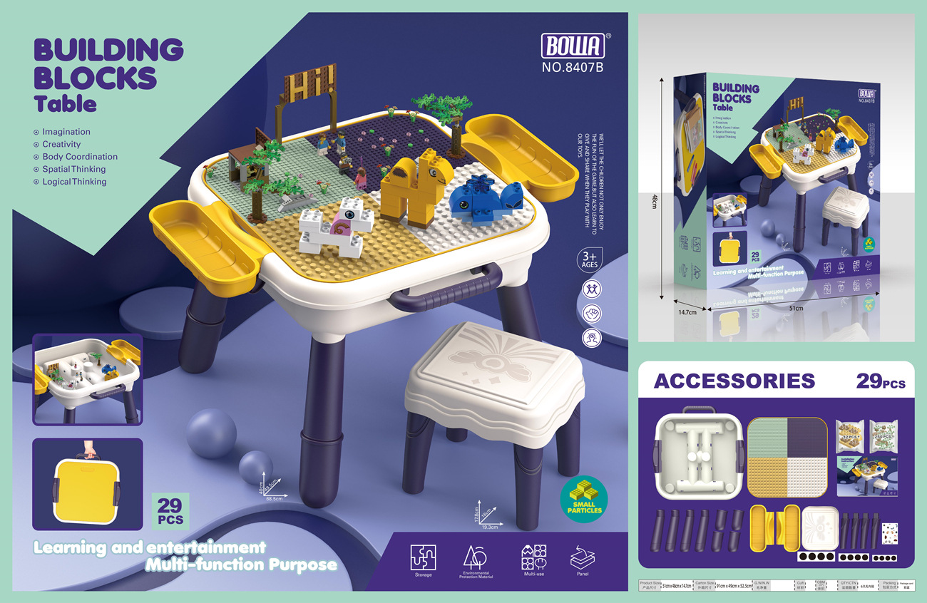 Comercio exterior niños multi-funcional gran partícula ensamblada mesa de bloques de construcción juguete Rueda de la fortuna animal pequeña partícula DIY mesa de bloques de construcción