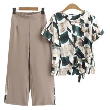 妈妈夏装短袖t恤上衣洋气套装中年小衫中老年女装时尚雪纺两件套