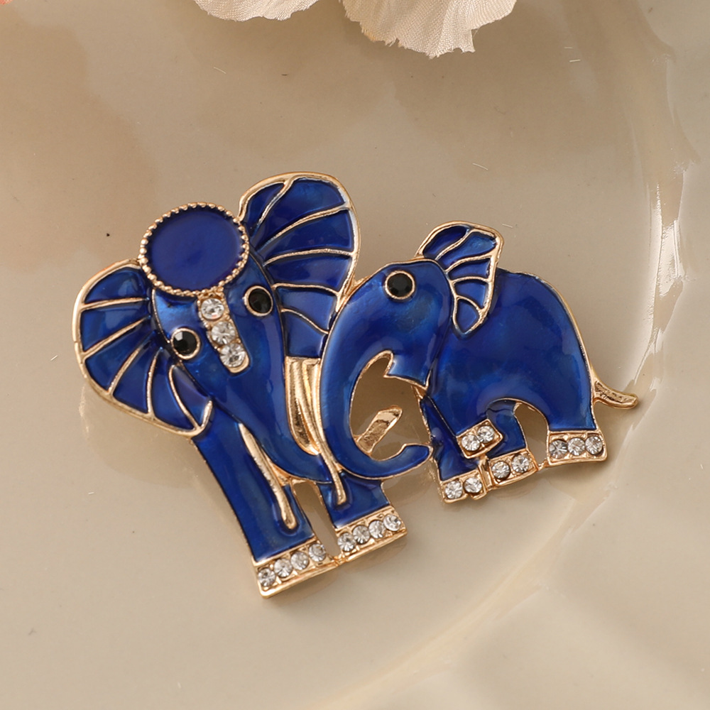 2024 New European and American Cross-border Fashion Creative Design Enamel Diamond-encrusted Elephant Brooch Coat Oil Dropping Decorative Accessories