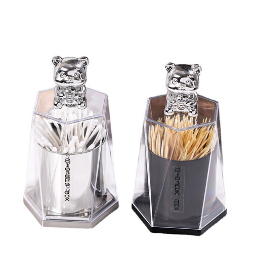 Light luxury, high-looking, cute little bear, creative toothpick tube, toothpick box storage cotton swab tube, cotton swab can, dental floss box, home use