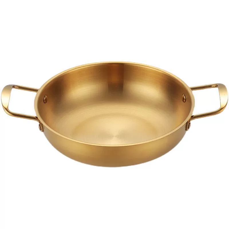 Stainless steel hot pot, double‑handle Korean style, silver or gold, Ø 18–26 cm