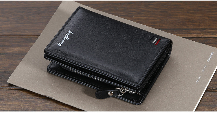 Sewing Thread Design Retro Style Square Shape Men's Solid Color Pu Leather Zipper Small Wallets