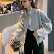 2023年春秋季短款休闲棒球服运动外套女小个子夹克开衫卫衣黑白潮