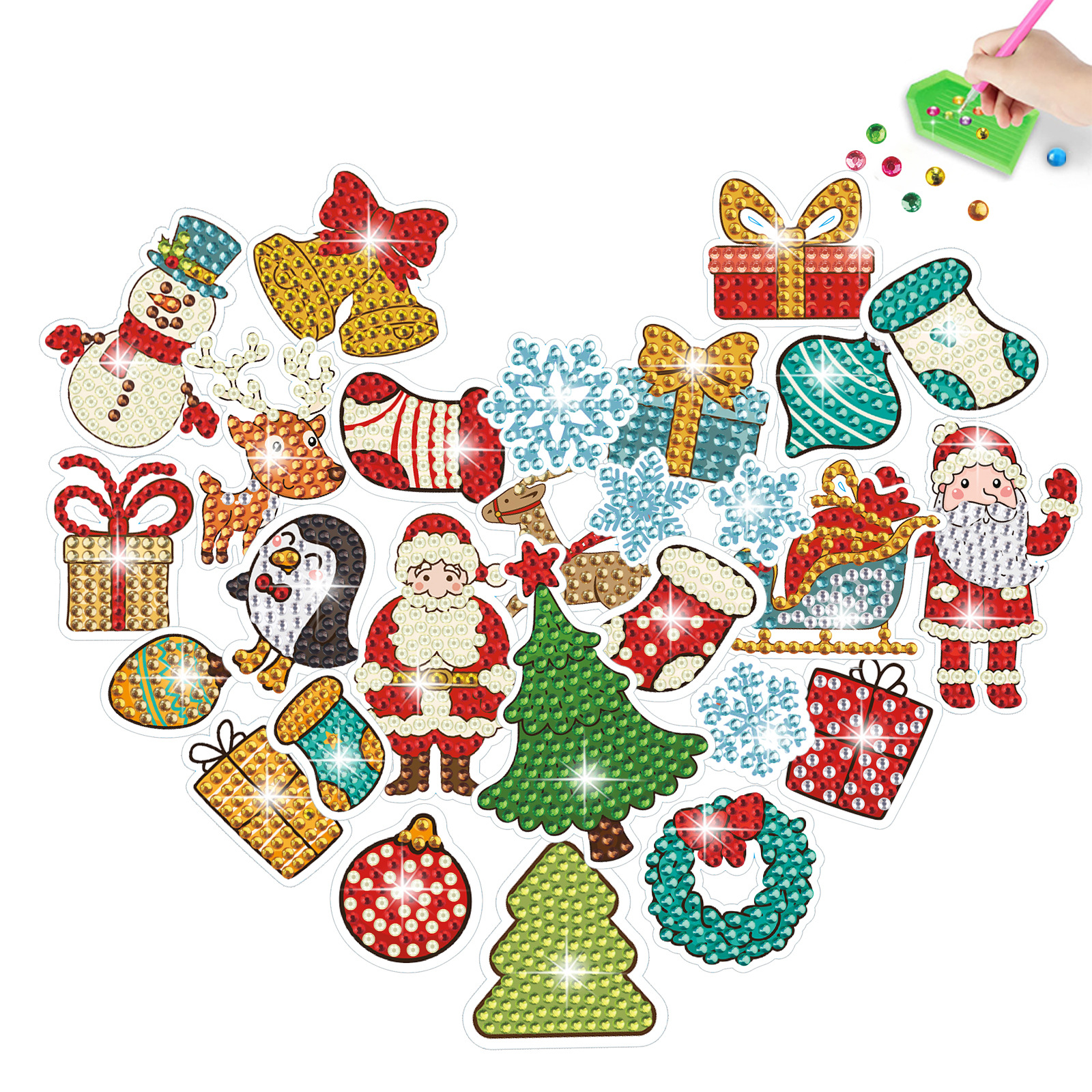 Ventas calientes de Navidad dibujos animados dibujos de diamante aleatorios DIY pegatinas de pared pegatinas hechas a mano pegatinas cristal brilante
