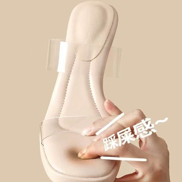 2025 Spring New Style Slip-On Glass Glue High-Heeled Sandals for Women to Wear Soft-Soled Sandals for Women to Increase Their Height