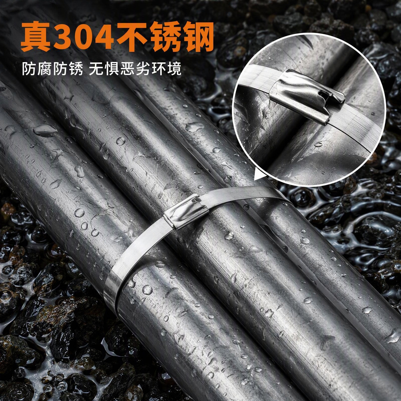 304不锈钢扎带自锁式4.6mm7.9mm金属束线带户外电缆桥架固定船用