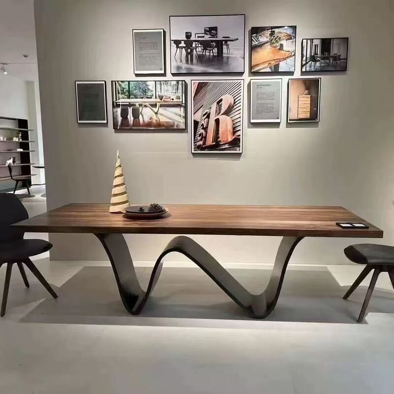 Walnut Color Large Board Dining Table Rectangular Negotiation Table Special-Shaped Solid Wood Table Creative Personalized Workbench Medieval Desk