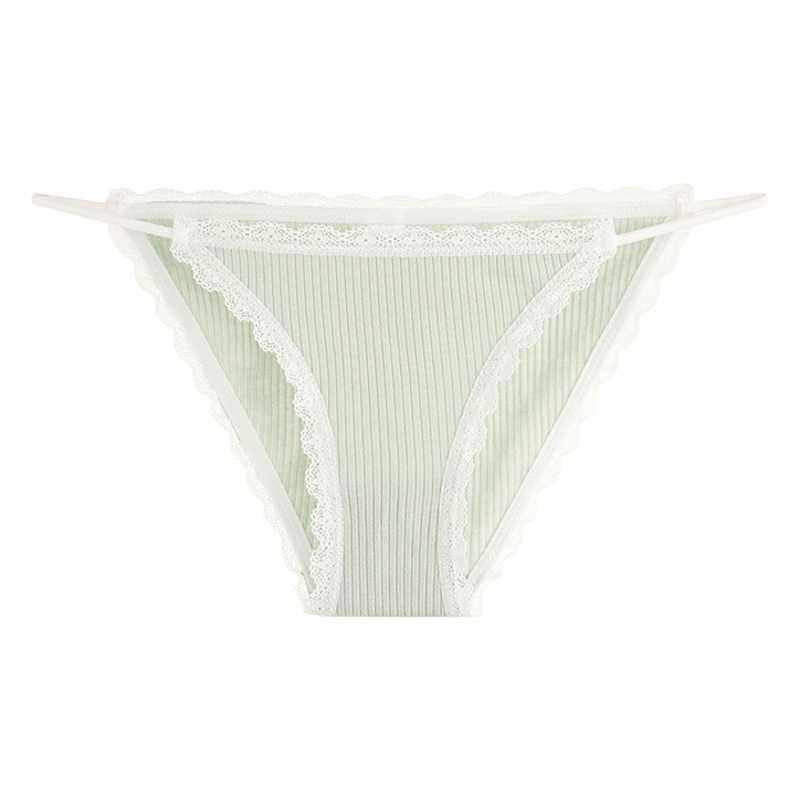 クロスボーダー・シームレス・レディースショーツ、純綿素材、リブ編みレース、大きいサイズ、ローウエスト、細いストラップ、三角パンツ、純綿クロッチ
